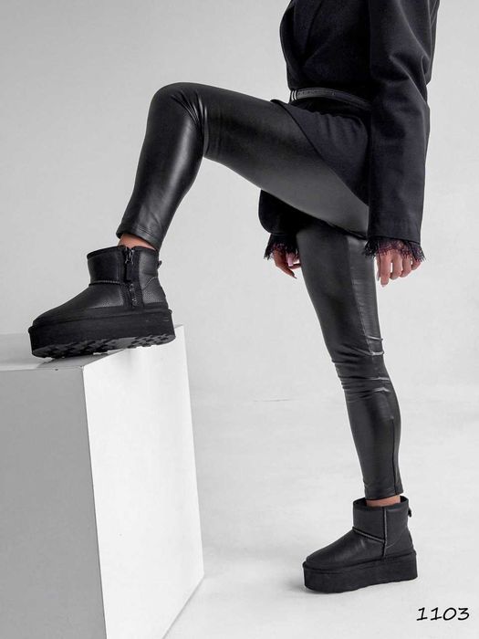 Угги зимові жіночі чорні на змійці, шкіряні (36–41) — угі, угги, UGG