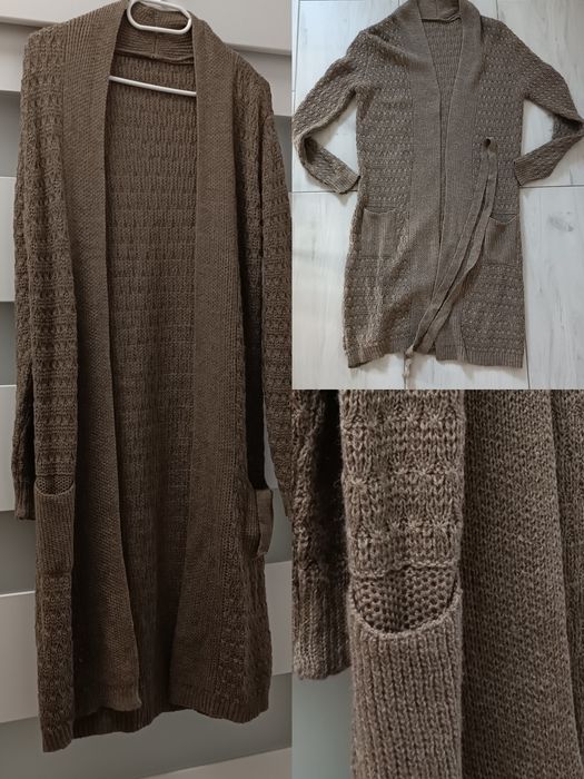 Kardigan 2szt. uni na S M L xl długi sweter zielony fango