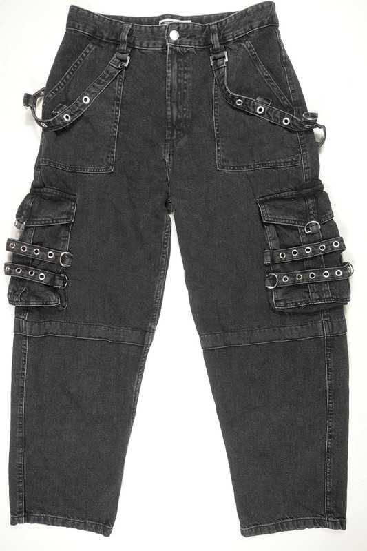 Bershka Spodnie Jeansy Czarne Opium Skater Multi Cargo Baggy Wide 40
