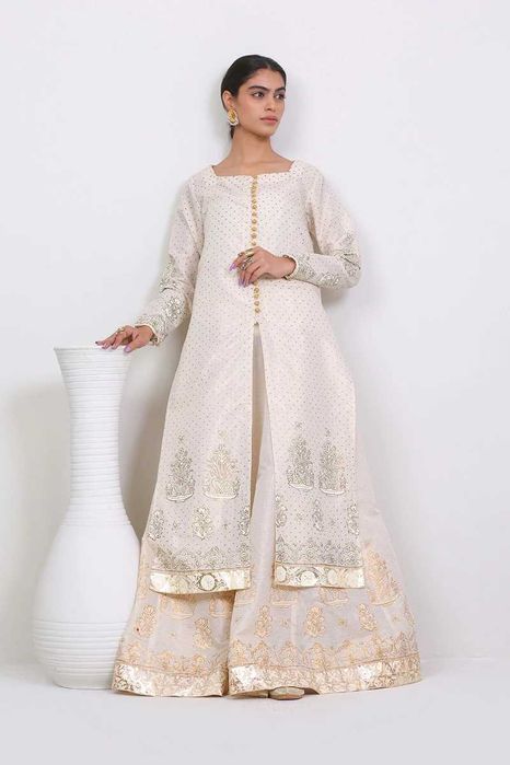 Indyjski komplet XXL 44 beżowy złoty malowany tunika kameez kurta