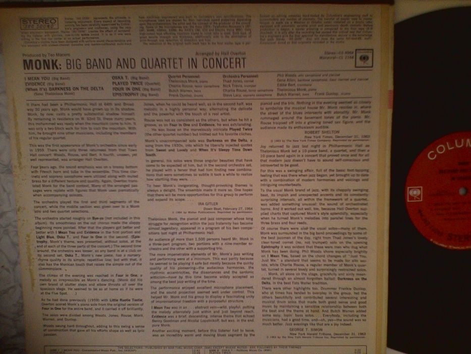 Lp Jazz Monk \ Big Band And Quartet In Concert 1964 USA Orig.