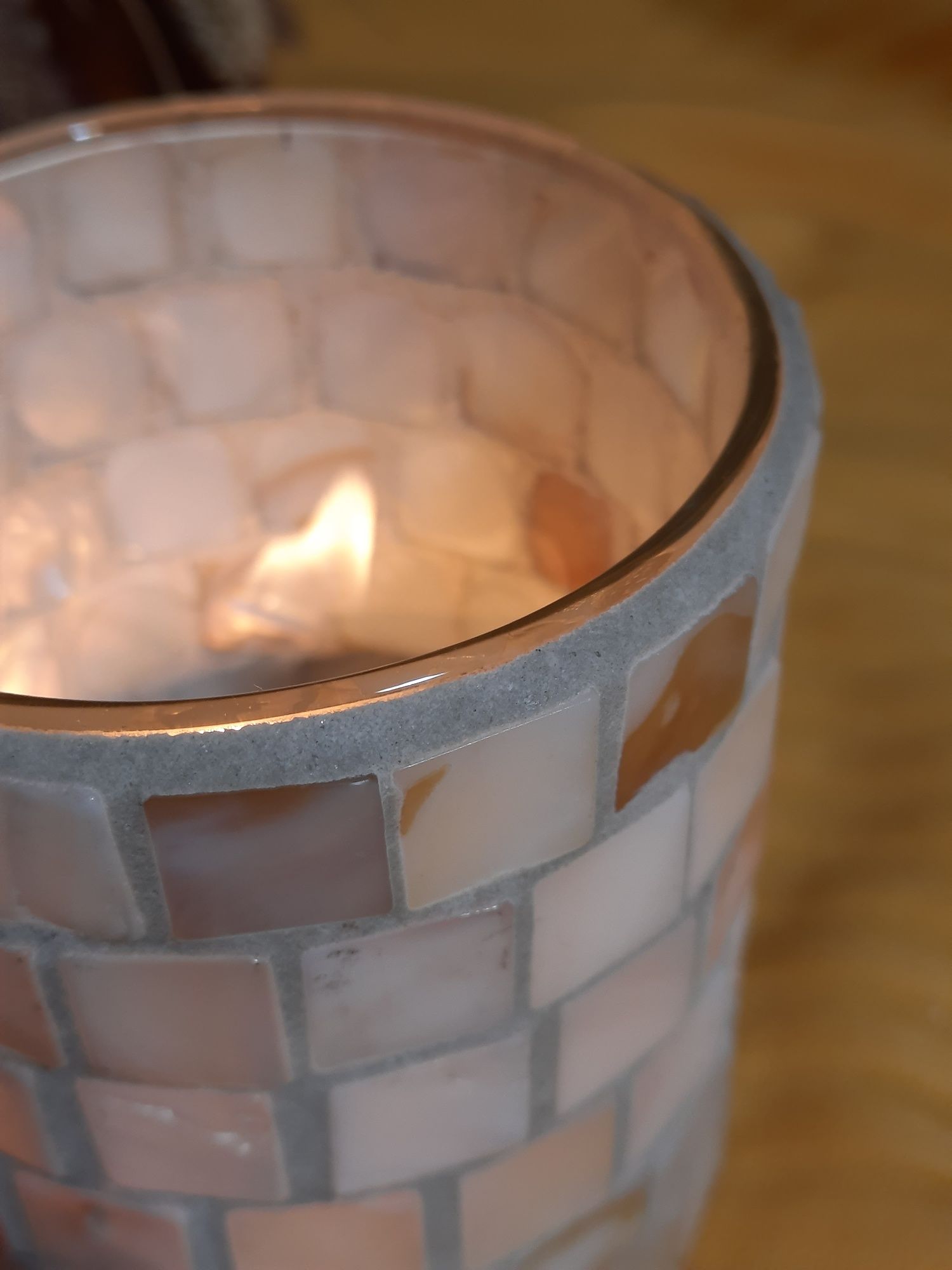 Świecznik z masy perłowej teelight świece vintage unikat klimat nastró