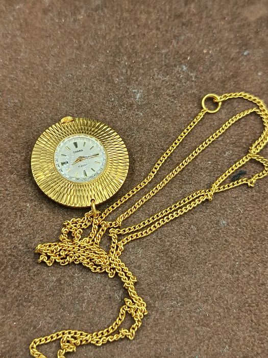 Zegarek czajka wisiorek mechaniczny pozłacany au