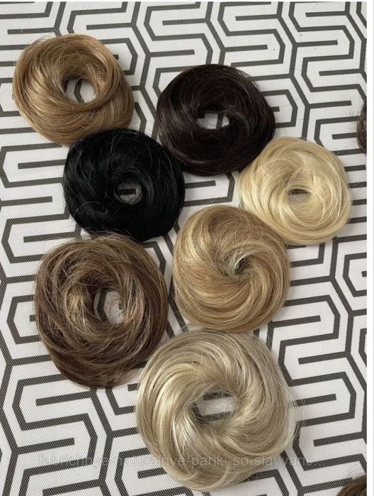 Натуральный шиньон резинка бублик пучок славянские прямые волосы