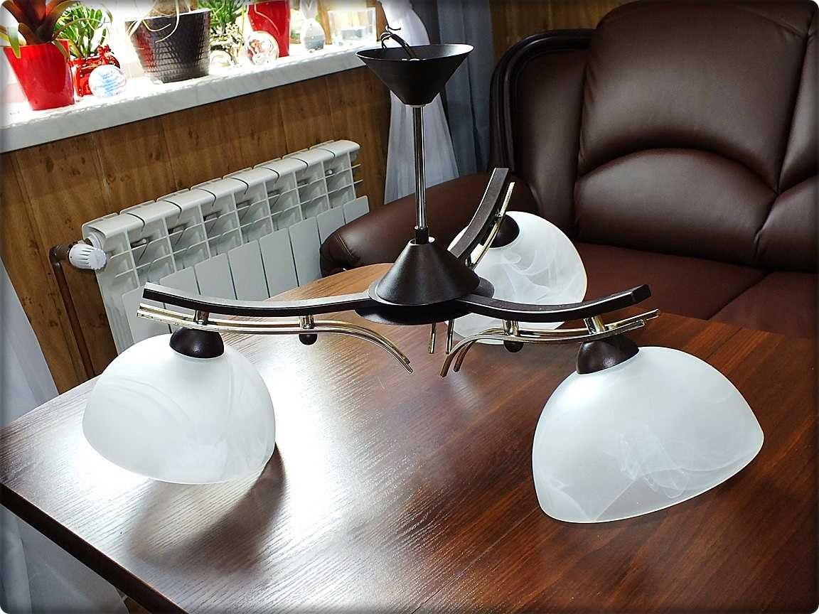 Lampa sufitowa 3-ramienna ciemne drewno Salon, Kuchnia 3 Duże klosze