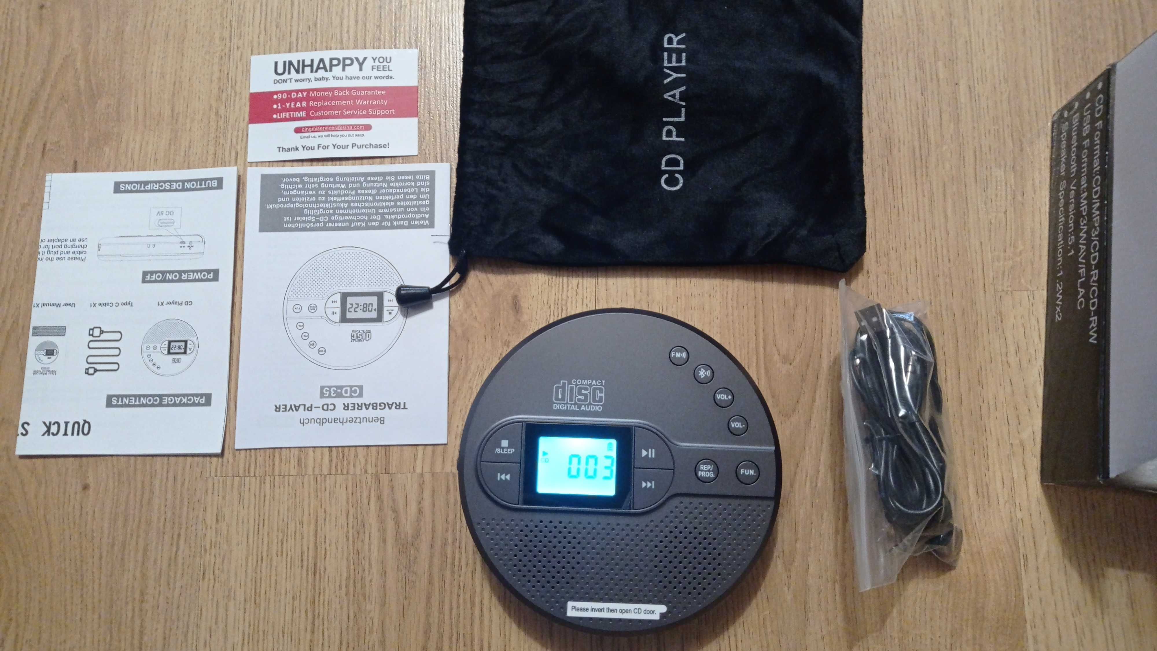 CD-програвач з Bluetooth, акумуляторною батареєю, FM/USB/AUX