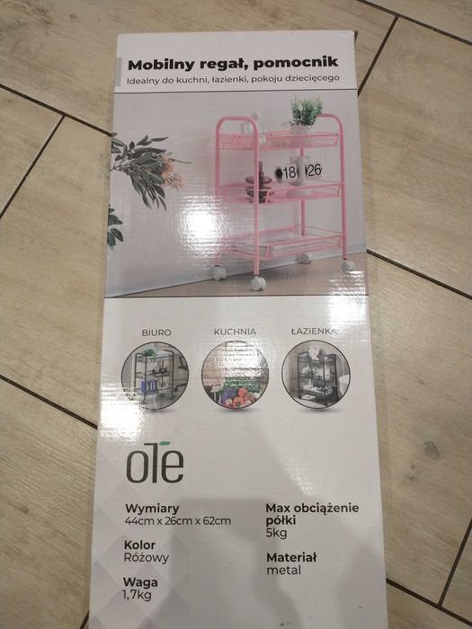 Mobilny regał, pomocnik na kółkach różowy