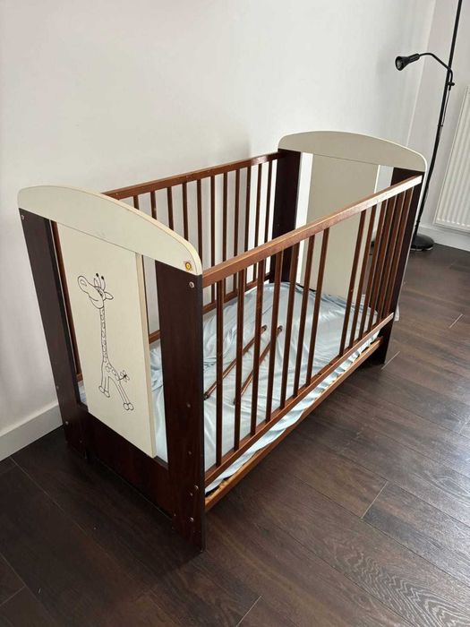 Łóżeczko niemowlęce 120/60cm ŻYRAFKA Klupś, kolor biel-orzech
