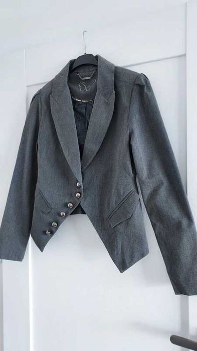 Krótka szara marynarka żakiet elegancka 34 XS 36 S