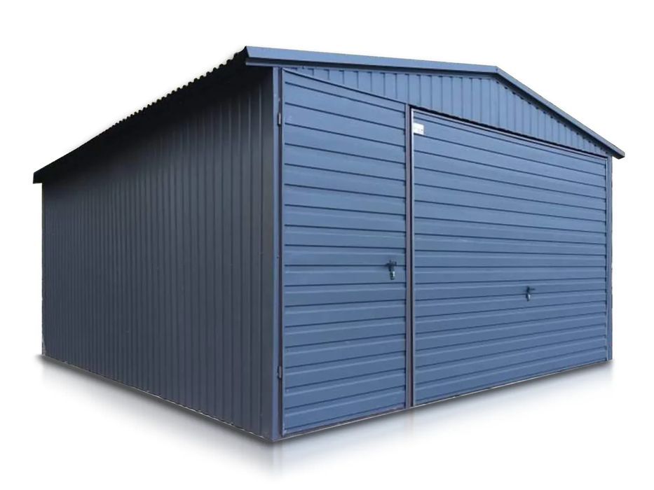 Garaż blaszany pojedynczy 4x5m - Dach dwuspadowy, Brama uchylna, Grafi