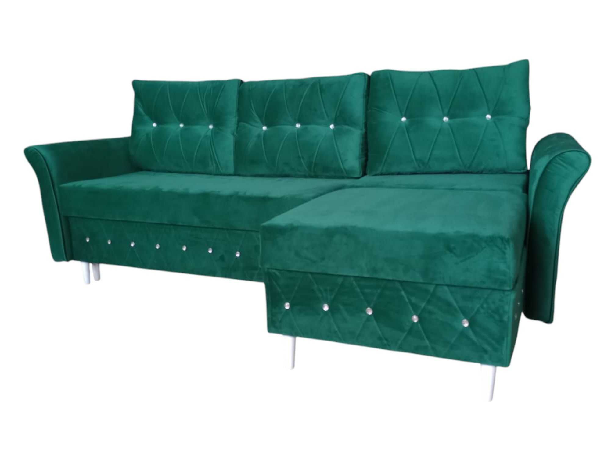 Sofa Glamour Kanapa Narożnik2w1 Kryształ funkcja spania pojemniki