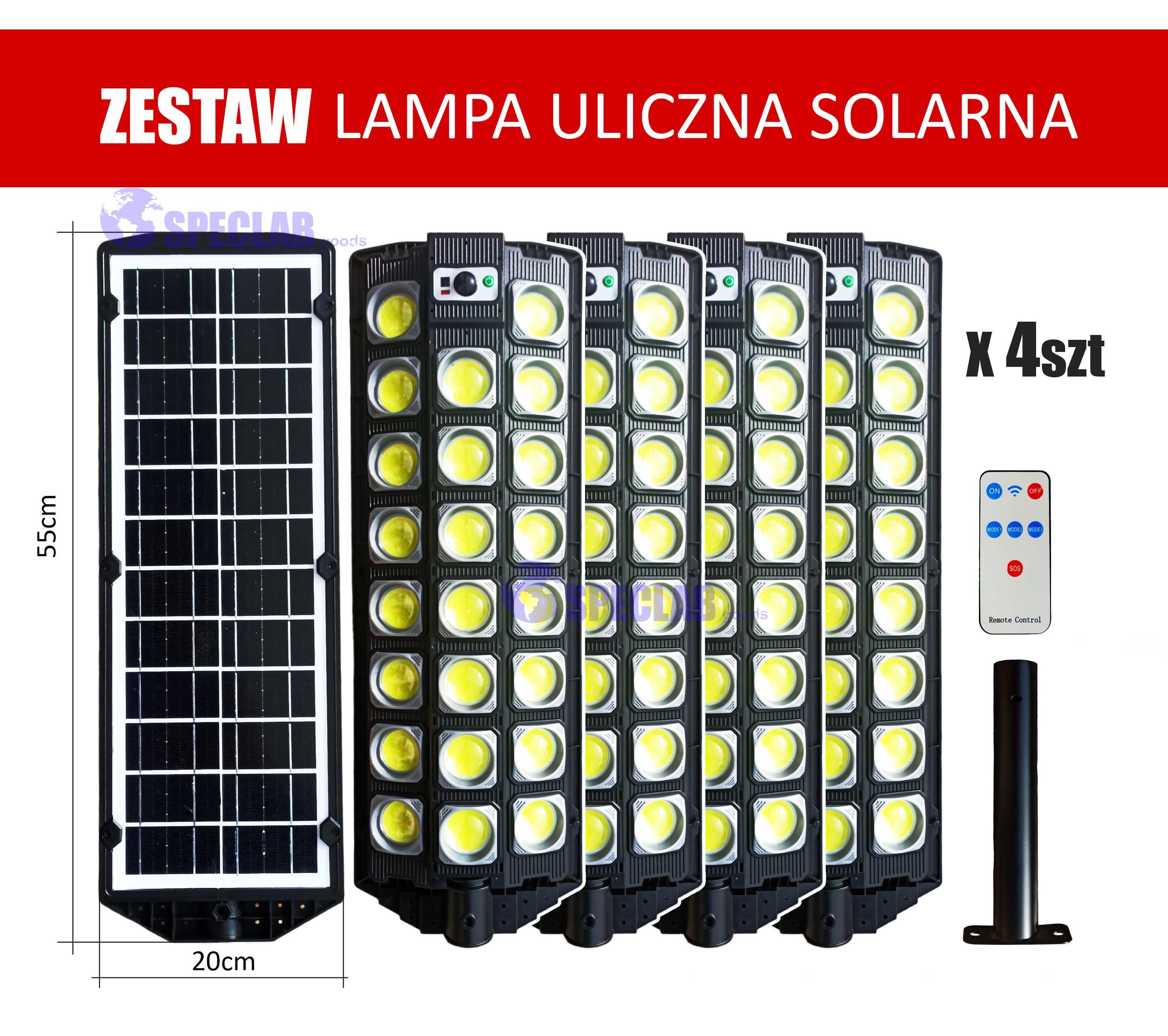 Lampa Uliczna Solarna 1500W 30000lm W7100B-8(zestaw 4szt)