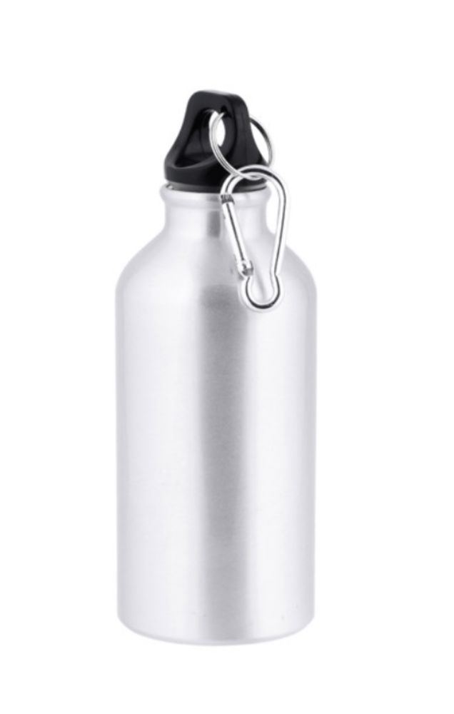 Garrafa em aluminio 420ml c/ mosquetão “Prateada“