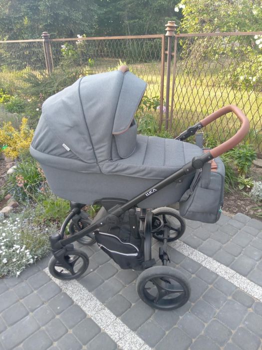 Wózek 3w1 Bebetto Luca Grafit czarna rama skórzana brązowa rączka