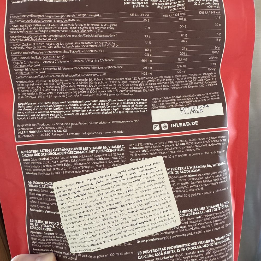 Odżywka bialkowa bialko inlead classic protein whey wpc i kazeina