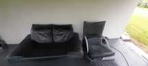 KOMPLET sofa + fotel + podnóżek skóra naturalna