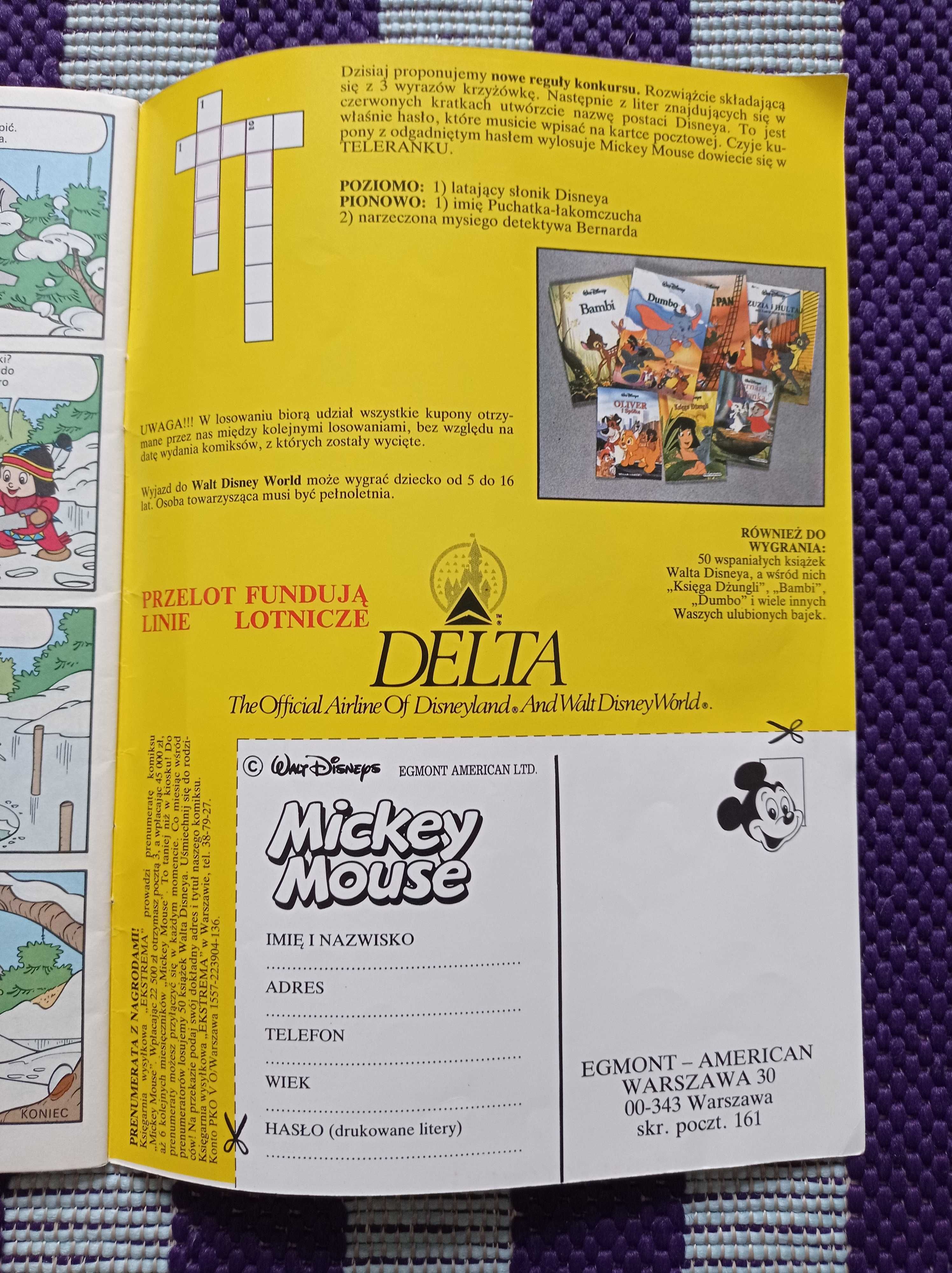 Stary komiks Mickey Mouse z 1991 roku kolekcjonerski świetny stan