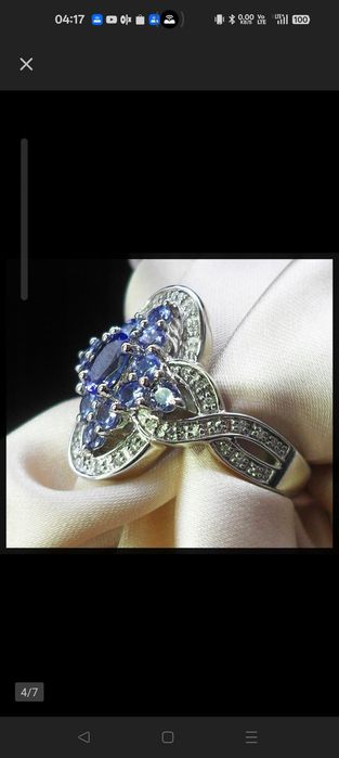Sprzedam piękny srebny pierścionek z diamentami ta Tanzanitami+sertyf.