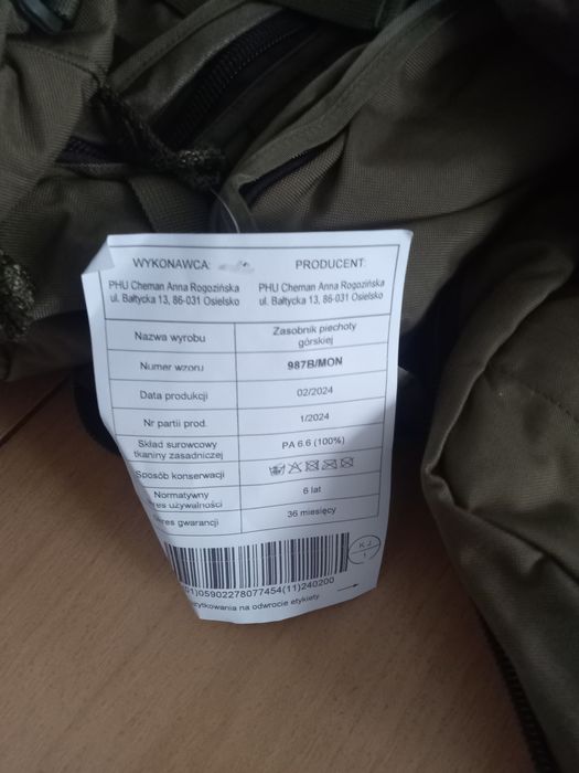 Witam SPRZEDAM Plecak zasobnik piechoty górskiej wzór.987/B