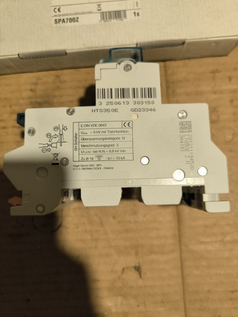 Wyłącznik selektywny Hager hts350e 50a ogranicznik kombinowany spa700z