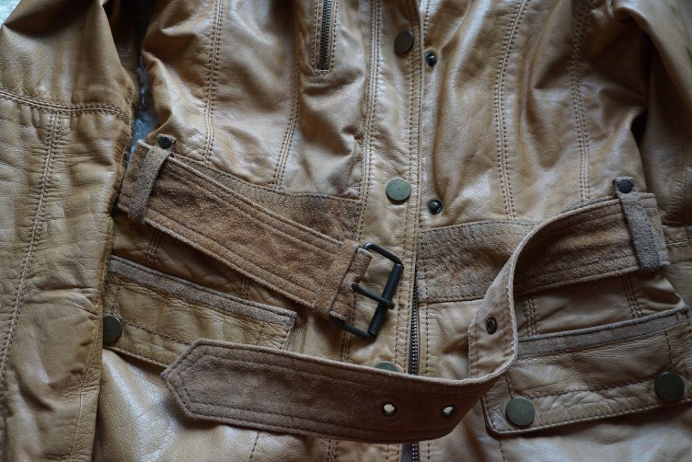 Skóra / Kurtka skórzana damska Stradivarius żółta beżowa rozmiar S