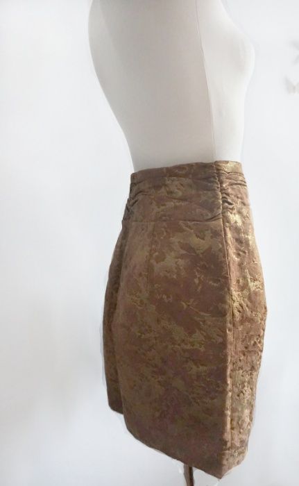 Przepiękna żakardowa złota miedziana spódnica S/M