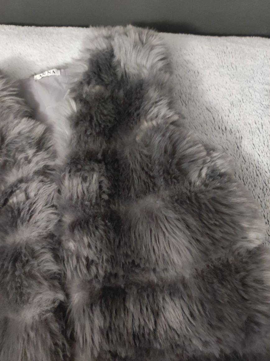 Szara kamizelka damska futerkowa sztuczne futro faux fur