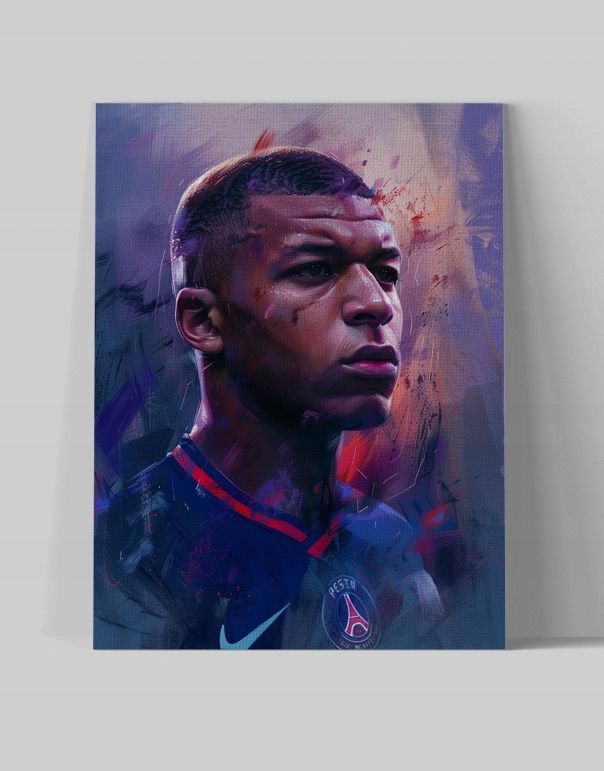 Nowoczesny Portret Kylian Mbappé na Płótnie 60x80 cm - Idealny Prezent