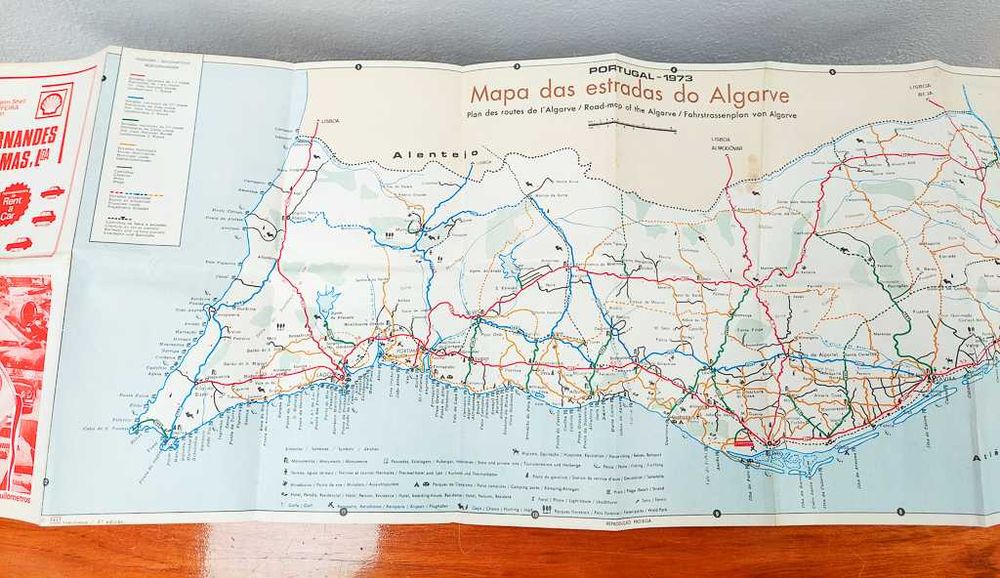 Mapa das Estradas do Algarve - Portugal - 1973