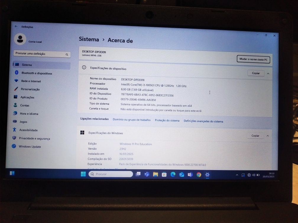 Lenovo M14L-256 I3-1005G1 como novo