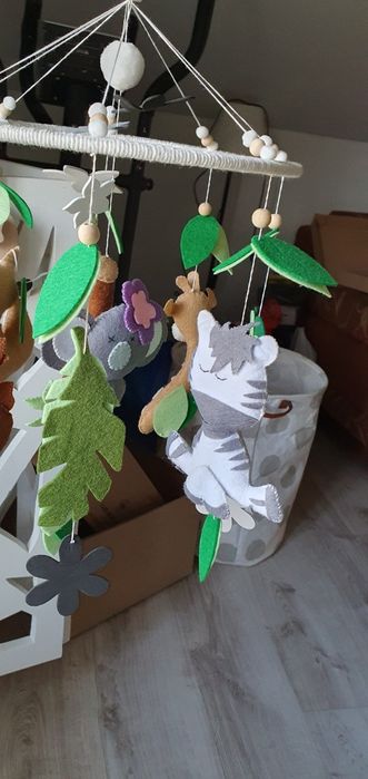 Pałąk do łóżeczka z pozytywką + karuzela zwierzątka Handmade