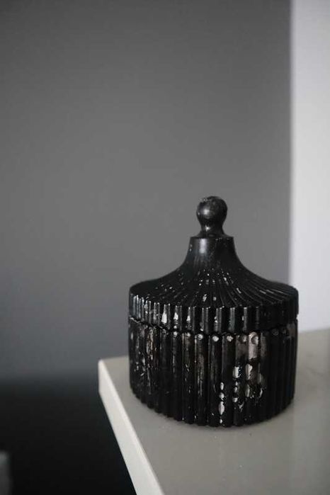 Frasco/ Pote cerâmico preto efeito mármore/ granito