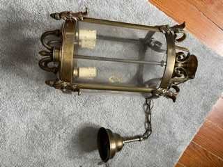 Candeeiro Lanterna de teto | Luminaria bronze e vidro antigo
