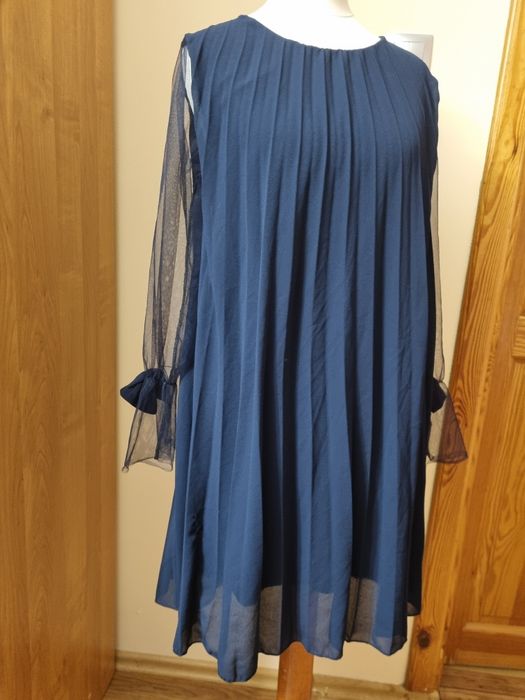 Sukienka plisowana imprezowa L/ XL granatowa