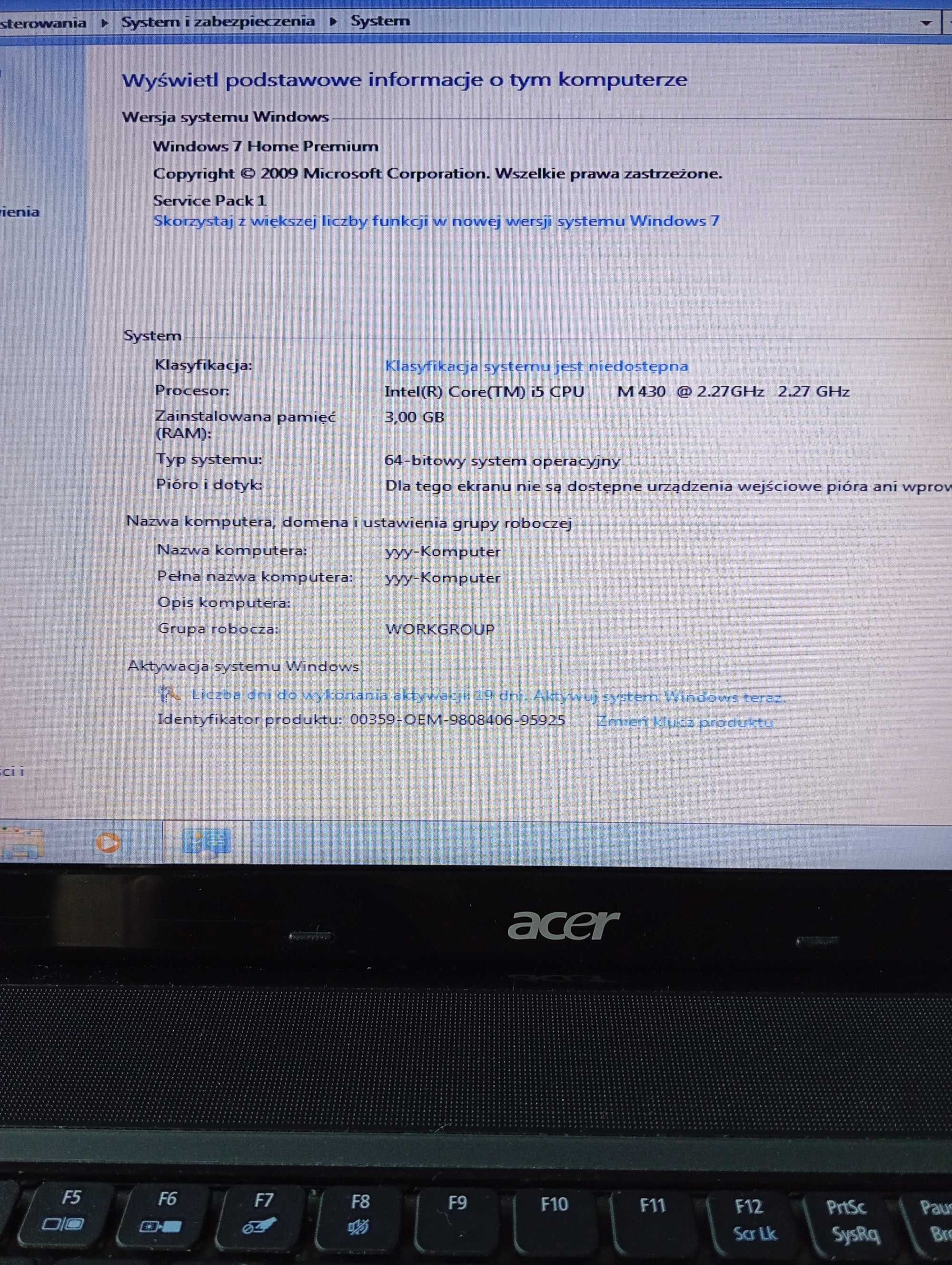 Laptop ACER Aspire 5741G i5 15,6" Win 7