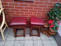 Taborety krzesła drewniane skóra retro PRL