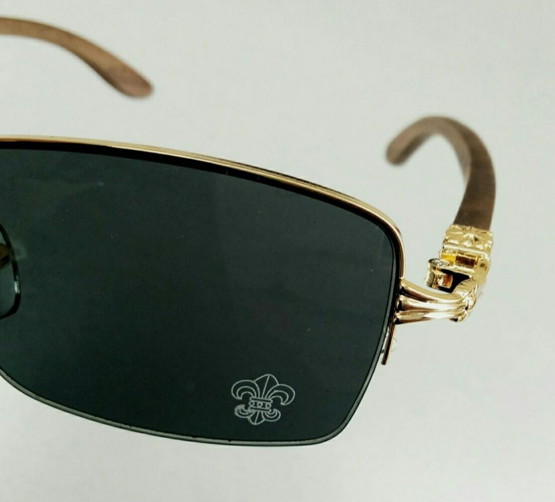 Chrome Hearts мужские очки узкие черные в золоте дужки деревянные