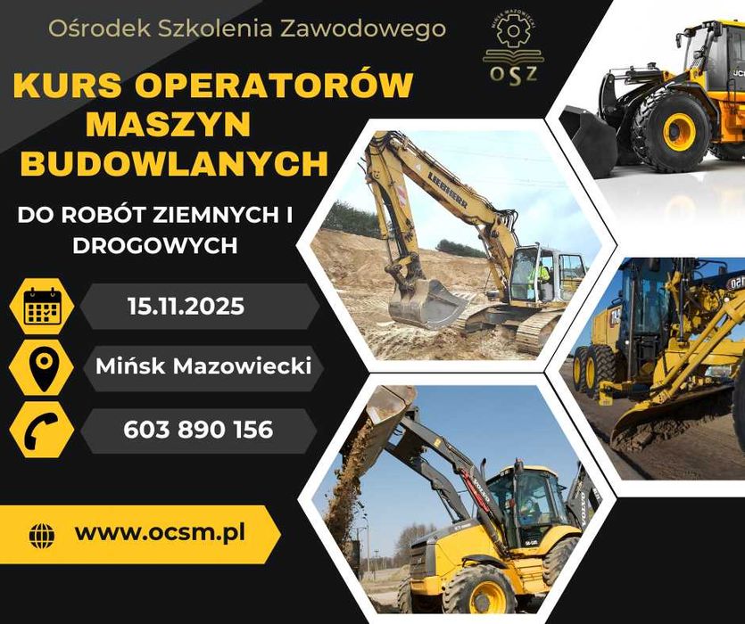 Kurs operatorów maszyn Koparki Kop-ład, ładowarki itp. 08.11.2025