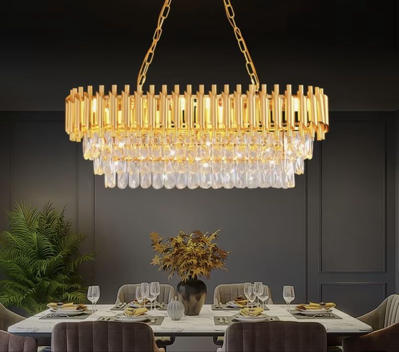 Lampa duza zlota z krysztalkami