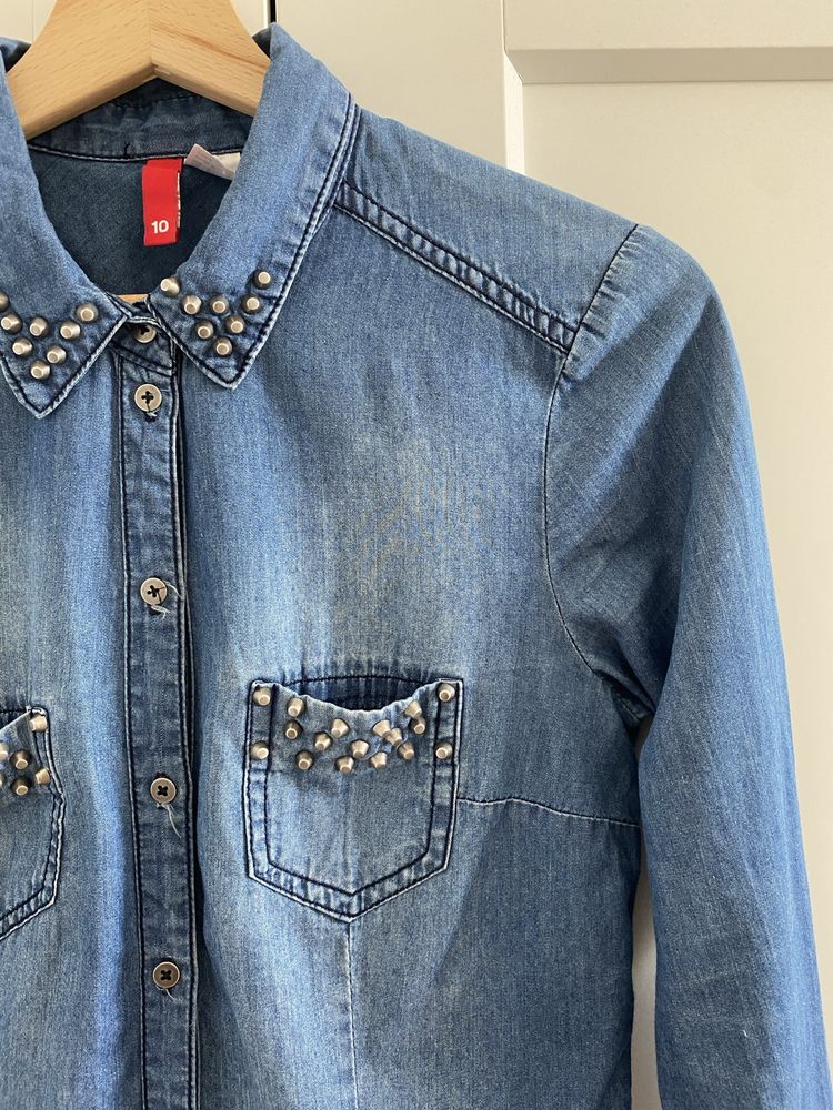 Koszula jeansowa na guziki ćwieki z długim rękawem H&M S 36