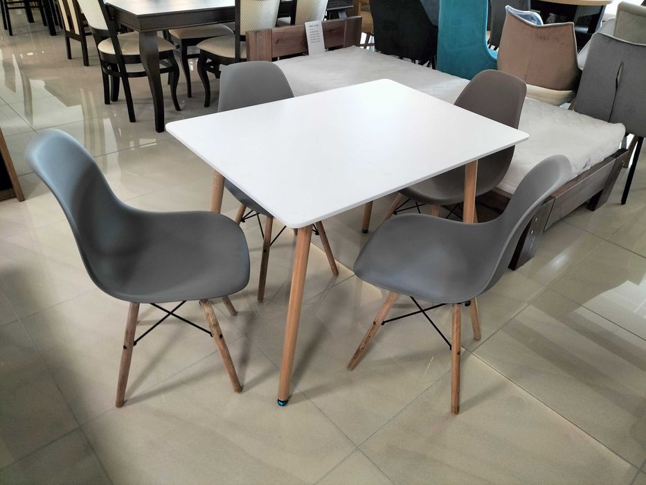 (386) Okazja! Stół skandynawski + 4 krzesła, wyprzedaż 299 zł