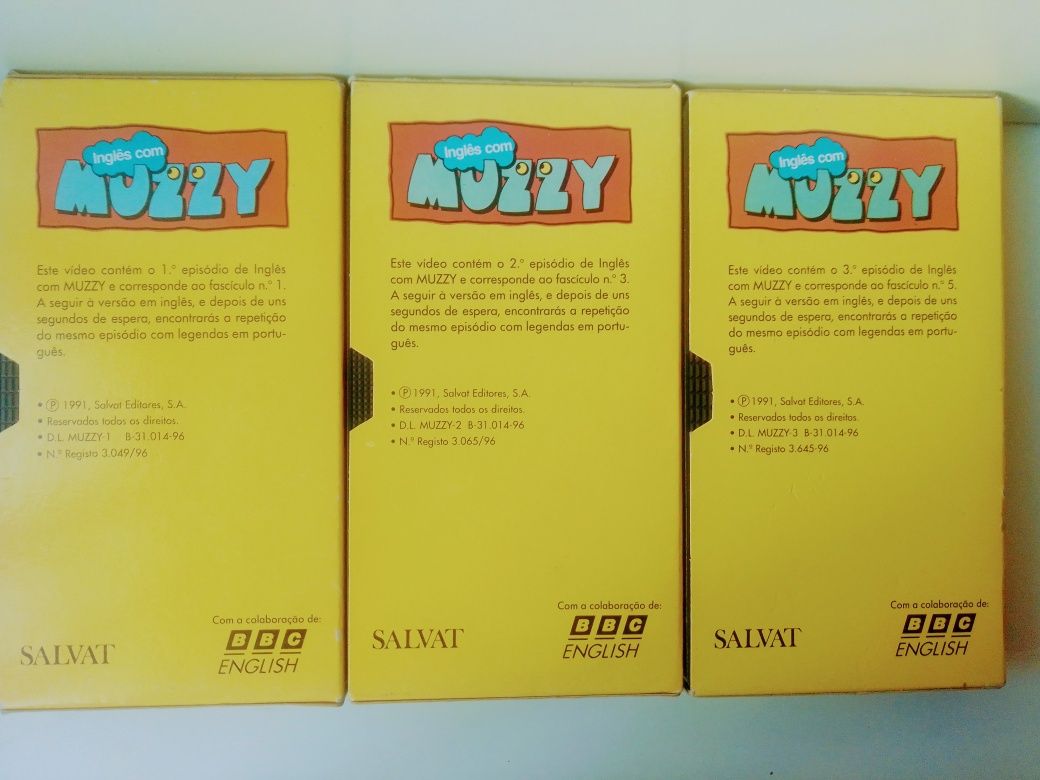 Cassetes VHS Muzzy n.1 a 9 curso de inglês 1988