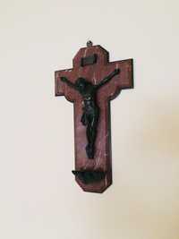 Stary duży krzyż marmurowy, figura z brązu, pasyjka, krucyfiks, 51 cm