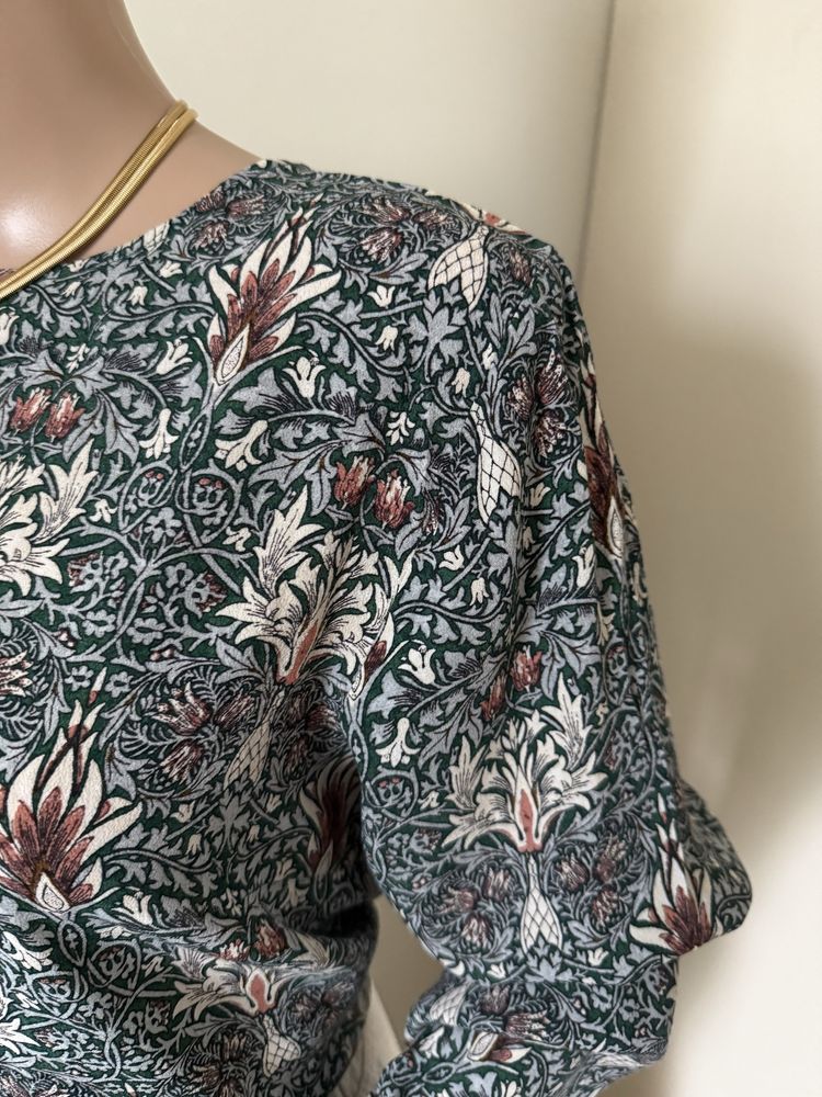 Ciemnozielona wzorzysta bluzka damska 100% wiskoza Morris Co H&M XXL
