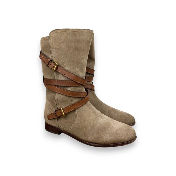 Botki zamszowe Ralph Lauren Briannah r 39 – beżowe z brązowymi paskami