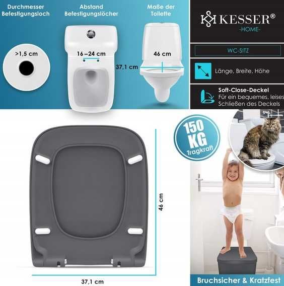 Deska sedesowa KESSER K-WC-1538EG odcienie szarości i srebra duroplast