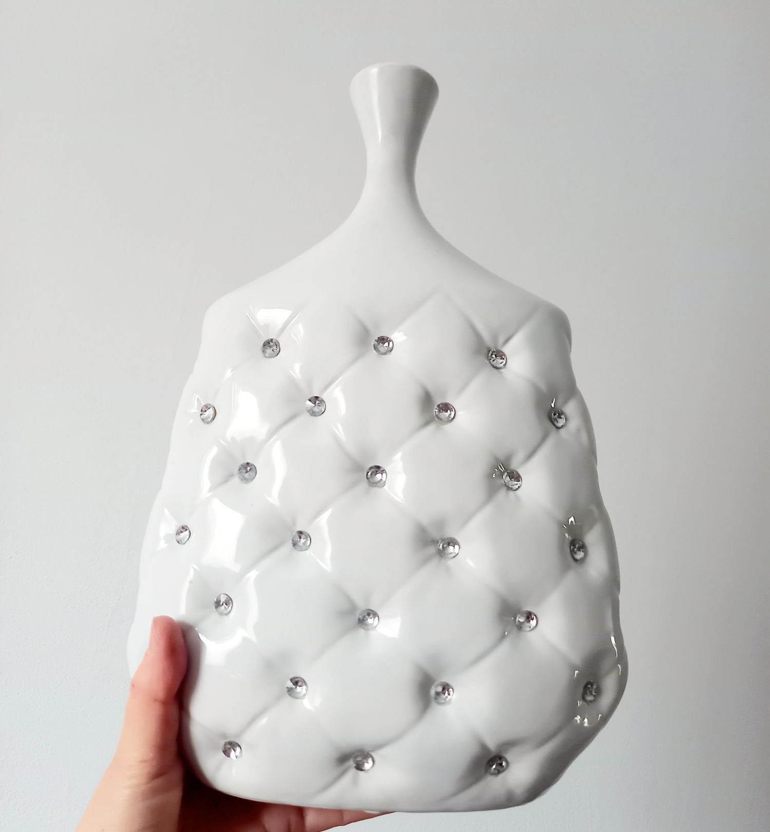 Biały wazon ceramiczny z kryształkami Glamour 30cm Oryginał