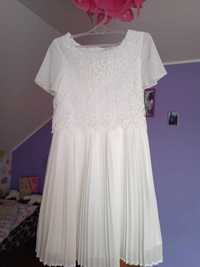 Biała koronkowo-plisowana sukienka, Smyk rozmiar 146