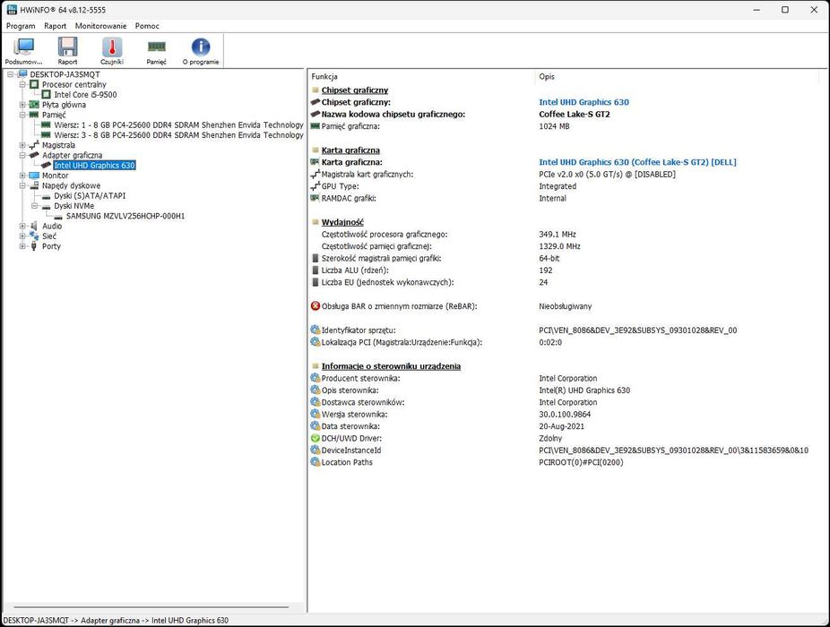 Dell Optiplex 3070 /i5-9500/DDR4 16GB/SSD NVMe 256GB/Win 11Pro