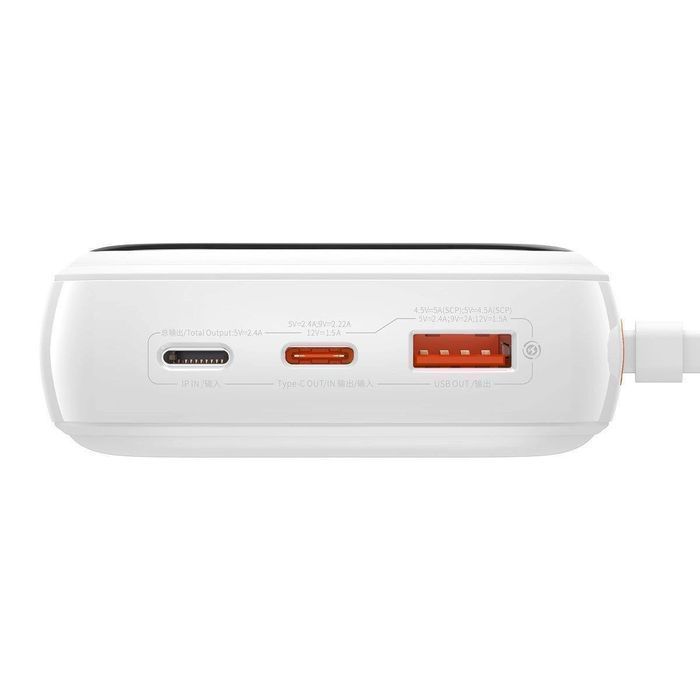 Baseus powerbank 20000mAh 20W QC/PD/SCP/FCP z kablem Lightning biały